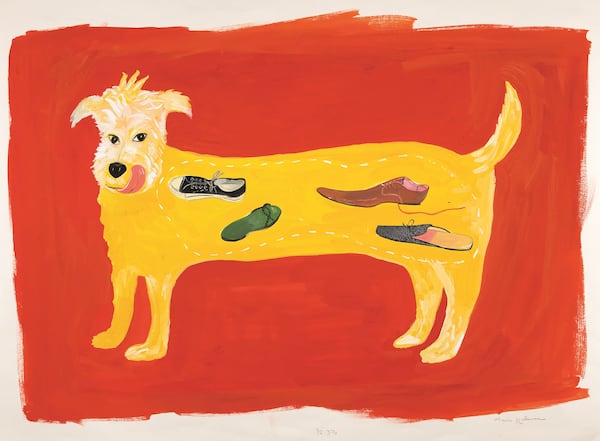 “S: He ate Mookie’s stinky sneaker for breakfast,” 2001, illustration for “What Pete Ate From A-Z (Really!)” (G.P. Putnam’s Sons, 2001) , gouache on paper, 18 3/8 x 24 1/6 inches. Maira Kalman, courtesy of Julie Saul Gallery, New York. All rights reserved. Contributed by High Museum of Art