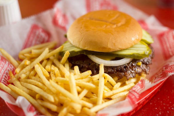 Menu highlights of Freddy’s Frozen Custard & Steakburgers lean, ground beef steakburgers, Vienna Beef hot dogs and shoestring fries, as well as custard treats prepared with freshly churned chocolate or vanilla frozen custard.