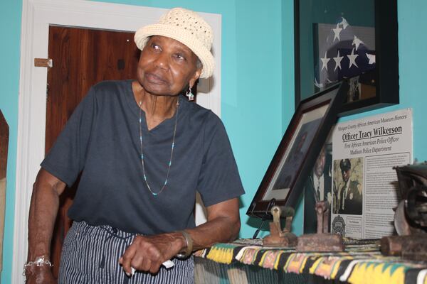 Dorothy Hart Pollard, 90-year-old descendant of former slaves Jacob and Taressa Jackson, tours the Morgan County African-American Museum. (Photo Courtesy of Emily Whitten)