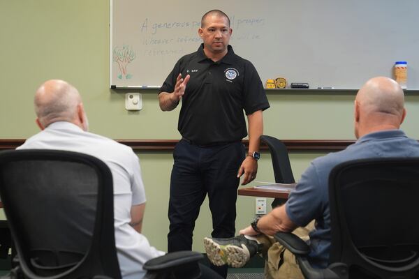 Border Patrol instructor and Chaplain Christopher Day directs a session at the Border Patrol Chaplain Academy, Wednesday, Nov. 20, 2024, in Dania Beach, Fla. (AP Photo/Marta Lavandier)