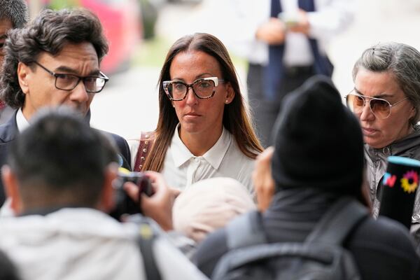 Psychiatrist Agustina Cosachov arrives for a court hearing on the trial charging the medical team that treated late soccer star Diego Maradona with homicide by negligence in San Isidro, on the outskirts of Buenos Aires, Argentina, Tuesday, March 11, 2025. (AP Photo/Natacha Pisarenko)