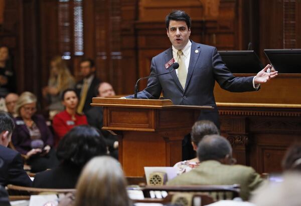 3/1/2018 - Atlanta - Rep. Chuck Efstration, R-Dacula, presents the bill. The house passed HB 918 this afternoon after the Georgia Senate passed legislation to lower the state income tax rate now that the bill no longer includes a tax break for Delta. The House gave it final approval and is sending it to Gov. Nathan Deal, who has promised to sign it. Deal cleared the way for it Wednesday, agreeing to sign the measure without the Delta break he wanted. The governor said he will seek the Delta tax break in separate legislation. Legislative photos from today, the 29th day of the 2018 General Assembly. BOB ANDRES /BANDRES@AJC.COM