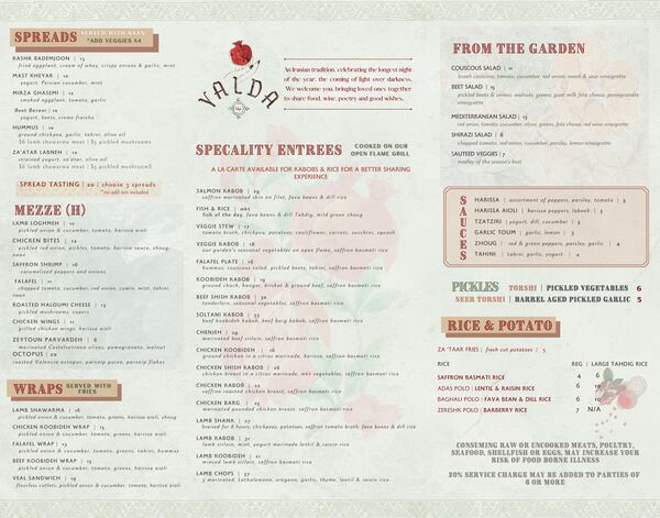 Yalda menu