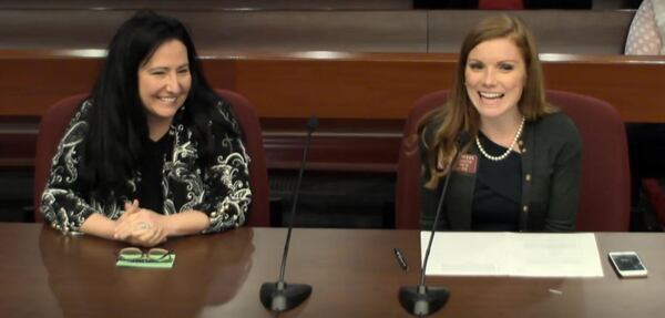 DeKalb County Commissioner Nancy Jester and state Rep. Meagan Hanson, R-Brookhaven, present HB 961 on Wednesday. The bill would eliminate DeKalb's CEO form of government. AJC file