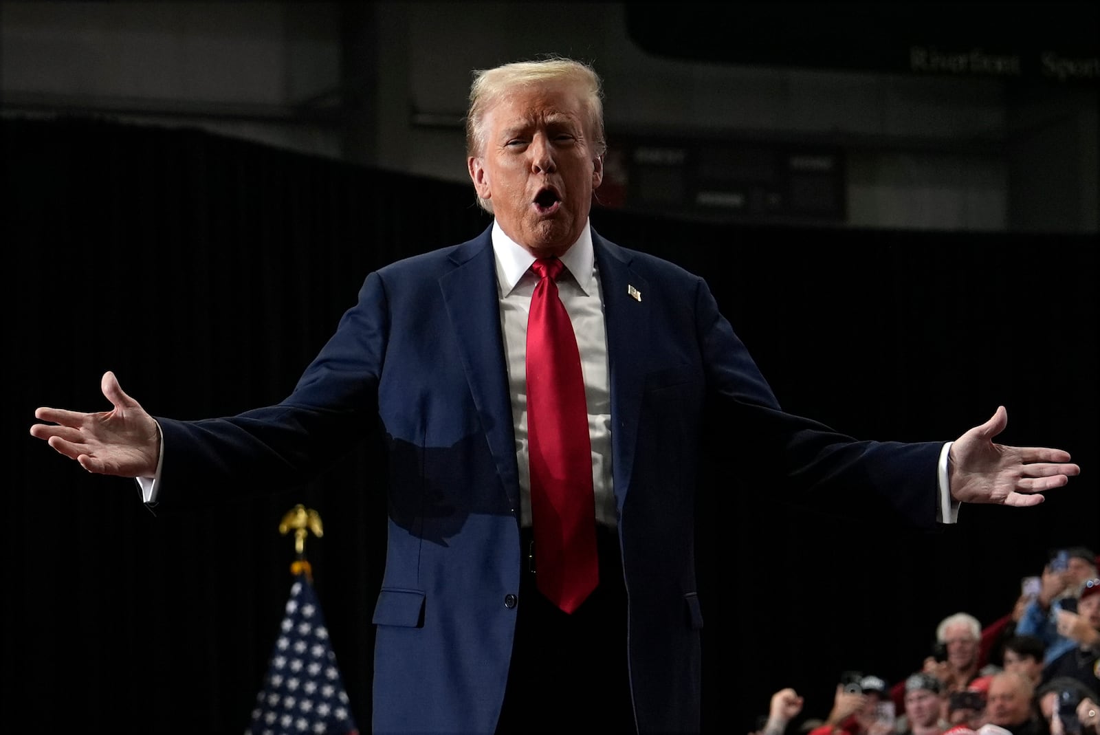 Republican presidential nominee former President Donald Trump arrives at a campaign rally at Riverfront Sports, Wednesday, Oct. 9, 2024, in Scranton, Pa. (AP Photo/Julia Demaree Nikhinson)