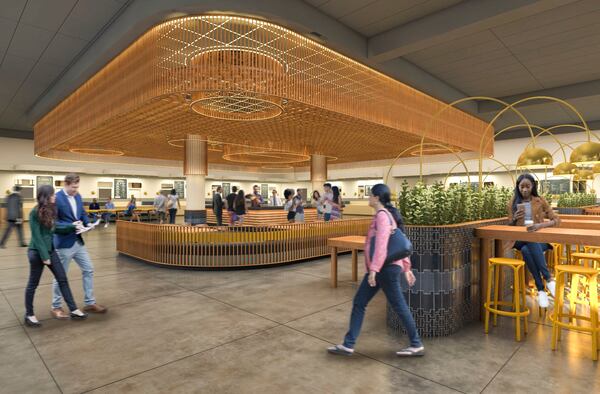 A rendering of Politan Row, the forthcoming food hall at Colony Square. / Courtesy of Bell-Butler