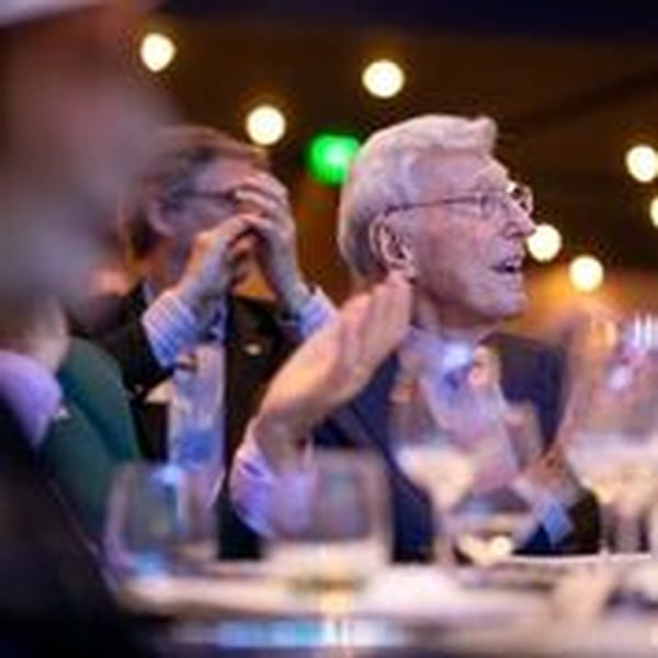 Philanthropist and Home Depot co-founder Bernie Marcus was honored at a gathering Sunday night at the Georgia Aquarium in Atlanta. to mark his 90th birthday, friends and fans pledged more than $117 million to some of his favorite nonprofits, including the aquarium, Grady Health System’s Marcus Stroke & Neuroscience Center, the Marcus Autism Center which is now part of Children’s Healthcare of Atlanta, and the SHARE Military Initiative at the Shepherd Center. Photo courtesy of the Georgia Aquarium