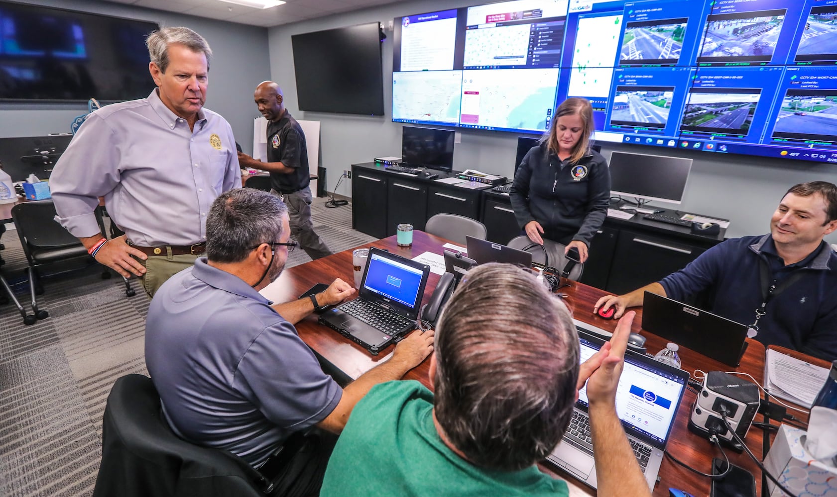 Gov. Brian Kemp touring the GEMA facility on Wednesday, Sept. 28, 2022, urged Georgians to take caution as Hurricane Ian gains intensity off the western coast of Florida, threatening to bring torrential rain, dangerous storm surges and sweeping winds to the state this week. (John Spink / John.Spink@ajc.com)

