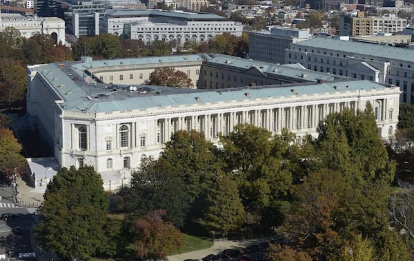 WASHINGTON, DC - NOVEMBER 15:  The Russell Senate Office Building, can be seen from the recently restored US Capitol dome, on November 15, 2016 in Washington, D.C. The Architect of the Capitol has completed the restoration of the dome at a cost of $59.55 million. (Photo by Olivier Douliery-Pool/Getty Images)