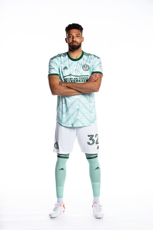 Atlanta United defender George Campbell poses during Media Day at Mercedes-Benz Stadium in Atlanta, on Jan. 25, 2022. (Photo by Karl Moore/Atlanta United)