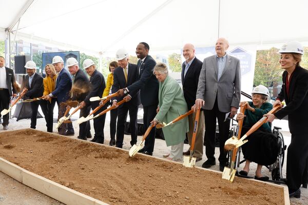 Georgia Tech alumni, faculty and members of state and local government participate in the groundbreaking ceremony of Tech Square Phase 3 on Thursday, October 20, 2022. (Natrice Miller/natrice.miller@ajc.com)  


