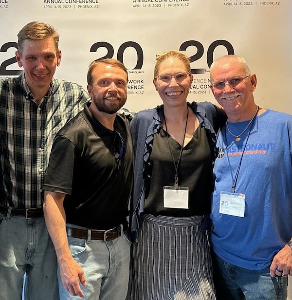 Podcaster Susan Simpson (second from right) helped secure freedom for wrongly convicted Georgians (from left) Cain "Josh" Storey, Daryl "Lee" Clark and Dennis Perry. Courtesy of Red Marble Media