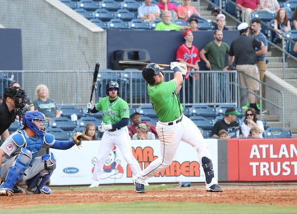 Austin Riley definitely does not possess the swing of a banjo hitter. (Photo by Matthew Caldwell/Gwinnett Stripers)