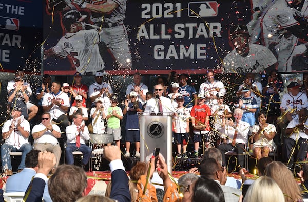 MLB Commissioner Rob Manfred announces on May 29, 2019, that the 2021 All-Star game will be played at the Braves' stadium (then named SunTrust Park, now Truist Park). 