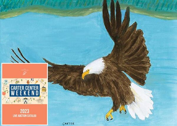 President Jimmy Carter's 2013 oil painting of a bald eagle over a body of water is up for auction this weekend. The opening bid will be $100,000.