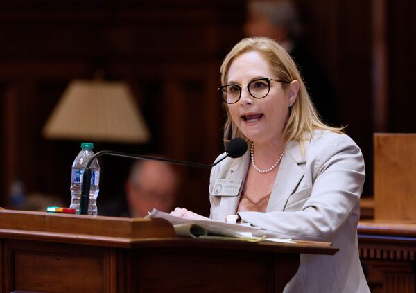 State Rep. Esther Panitch D-Sandy Springs, a co-author of the HB30, speaks firmly in favor of the bill during Crossover Day at the Capitol in Atlanta on Monday, March 6, 2023. HB30 defines antisemitism so that it would be included under Georgia’s hate crimes law.
Miguel Martinez /miguel.martinezjimenez@ajc.com