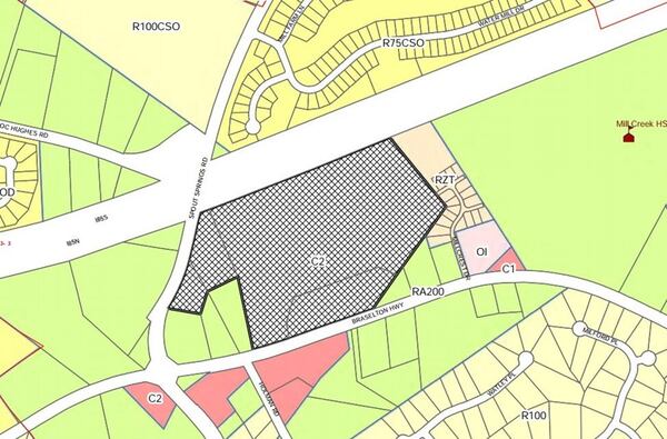 Rocklyn Homes wants to build 220 townhomes on a 32-acre property near Spout Springs Road, Braselton Highway and I-85. (Credit: Gwinnett County Planning Commission documents)