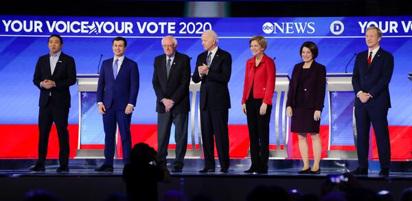 Democratic presidential candidates gather before their latest debate Friday night in New Hampshire.