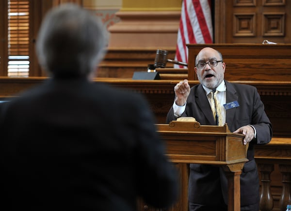 BUDGET FIGHT--March 18, 2014 Atlanta: Sen. Vincent Fort argues against funding for a new parking deck for the GWCC. Fort argued the parking deck was made necessary by the new Atlanta Falcons stadium project and that the money should be spent on education rather than a private business. Tuesday March 18, 2014. BRANT SANDERLIN /BSANDERLIN@AJC.COM