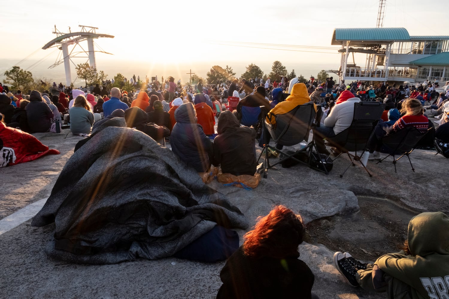 People attend Easter sunrise service on top of Stone Mountain on Sunday, March 31, 2024.   (Ben Gray / Ben@BenGray.com)