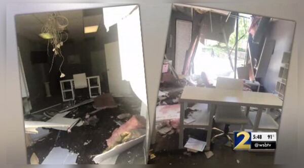 A Marietta dance studio was damaged after a Mustang plowed into it Monday morning.