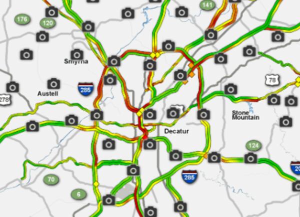 At 5:45 p.m., traffic remains slow inside the Perimeter.