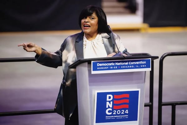 Minyon Moore speaks during a media walk-through for the 2024 Democratic National Convention at the United Center in Chicago, in May 2024. (Photo Courtesy of Francis Chung/POLITICO/AP)