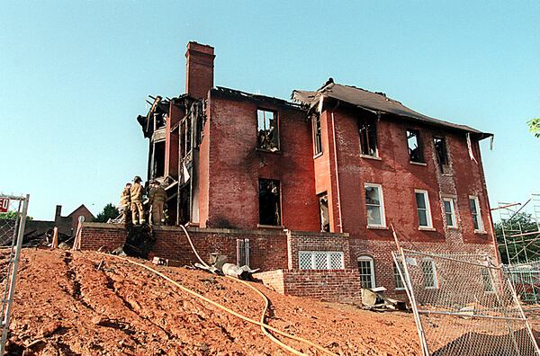 1996: The Margaret Mitchell House at 10th and Peachtree streets, as it appeared one day after an arson attack. The burning came days before it was to open as a museum attraction for Olympics visitors.