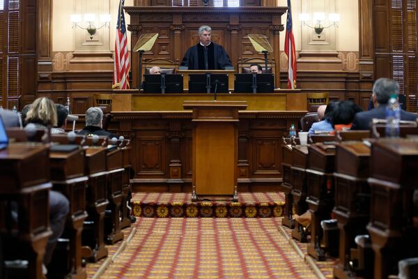 Georgia Supreme Court Chief Justice Michael Boggs delivers his third annual State of the Judiciary address during a joint session of the House and Senate on Tuesday, January 28, 2025.
(Miguel Martinez/AJC)