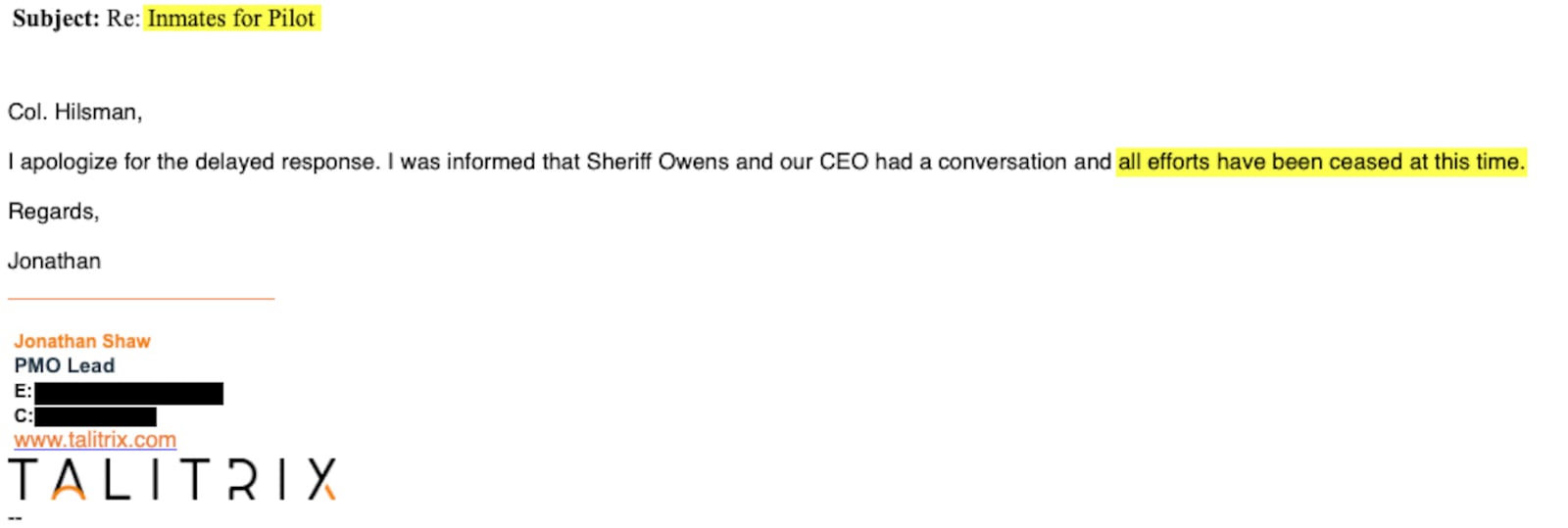 Cobb County Sheriff Craig Owens received more than $18,600 in donations the month the county was kicking off installation of a Talitrix system in September 2023. However, emails obtained by the AJC show the decision to cease operations happened after the company had already installed hardware and was seemingly ready to go online in November. (Cobb County)