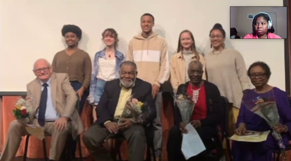 This photo includes most of the “Commemorating King” team students along with a few of the people they interviewed for their project.