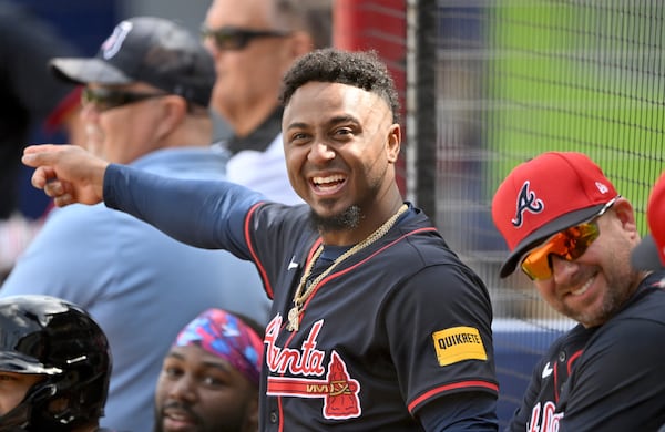 Braves second baseman Ozzie Albies attends a February spring training workout in North Port, Fla.