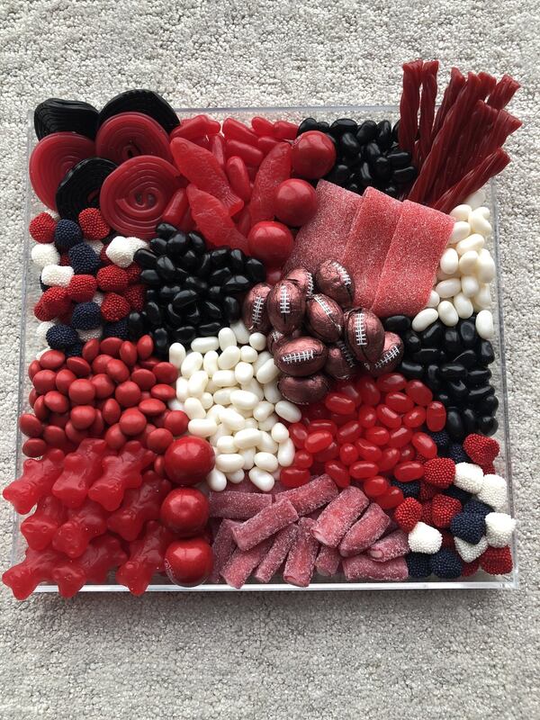 A red-and-black candy board is perfect for cheering on the Georgia Bulldogs. CONTRIBUTED BY ELIZABETH SCHMITT