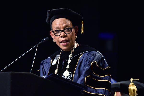 Spelman College President Mary Schmidt Campbell speaks during Spelman College 2016 Investiture Ceremony at the Georgia World Congress Center on Saturday, April 9, 2016.  HYOSUB SHIN / HSHIN@AJC.COM