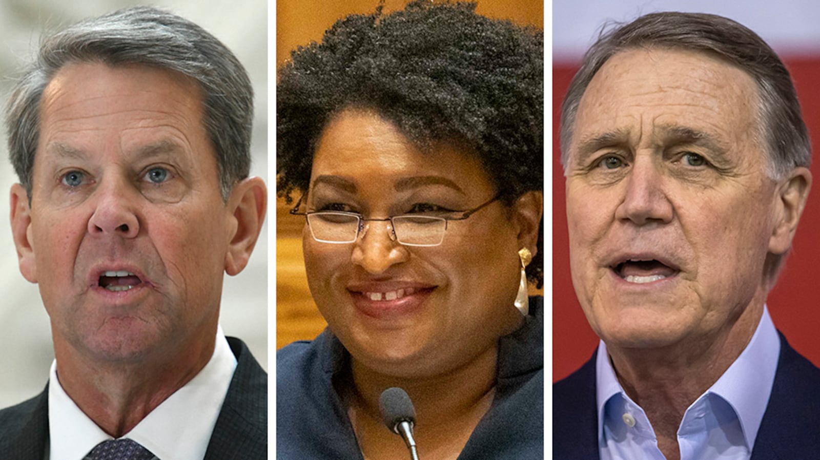 Republican Gov. Brian Kemp, left, and Democratic gubernatorial candidate Stacey Abrams have chosen not to mention former U.S. Sen. David Perdue during recent campaign appearances.