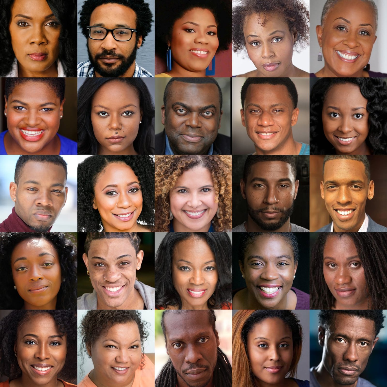 A photo collage of 25 of the 100 actors scheduled to perform Aug. 25 at the Decatur Dinners. The performances will set the stage for conversations about race and equity. CONTRIBUTED