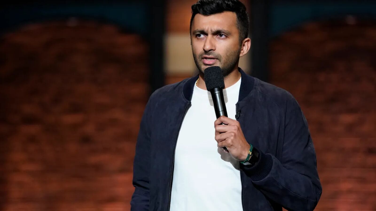 Comedian Nimesh Patel performs on "Late Night with Seth Meyers" in 2018. NBC