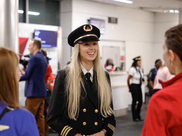 Captain Gatlyn Ligon, a commercial pilot for Delta Airlines shown at Hartsfield-Jackson International Airport on Friday, Sept. 22, 2023. As a teen, Ligon was a part of Delta’s ‘Women Inspiring our Next Generation’ (WING) program, which sponsors an all-female charter flight that carries 100 young women interested in aviation from Atlanta to NASA’s Kennedy Space Center in Florida. (Natrice Miller/ Natrice.miller@ajc.com)