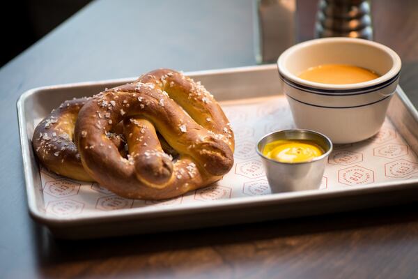 Coalition Food and Beverage Pretzel Tray appetizer with creole mustard and beer cheese. Photo credit - Mia Yakel.