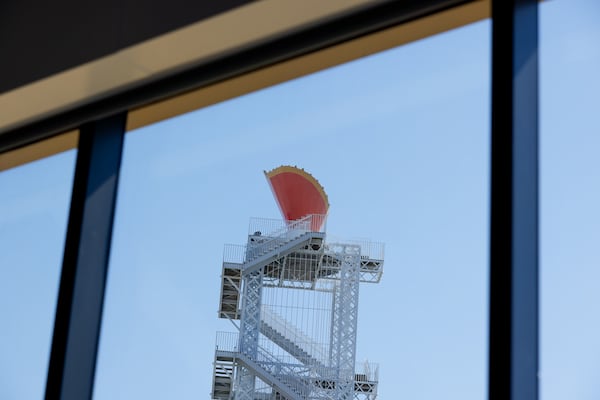 The Olympic Cauldron Tower is seen from inside the Georgia State Convocation Center in Atlanta on Thursday, October 6, 2022.   (Arvin Temkar / arvin.temkar@ajc.com)