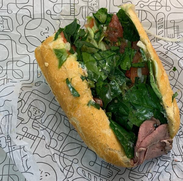 This Pub sub made at a Publix near Decatur features roast beef, American cheese, lettuce, spinach, green peppers, salt and pepper on a white roll. CONTRIBUTED BY OLIVIA KING