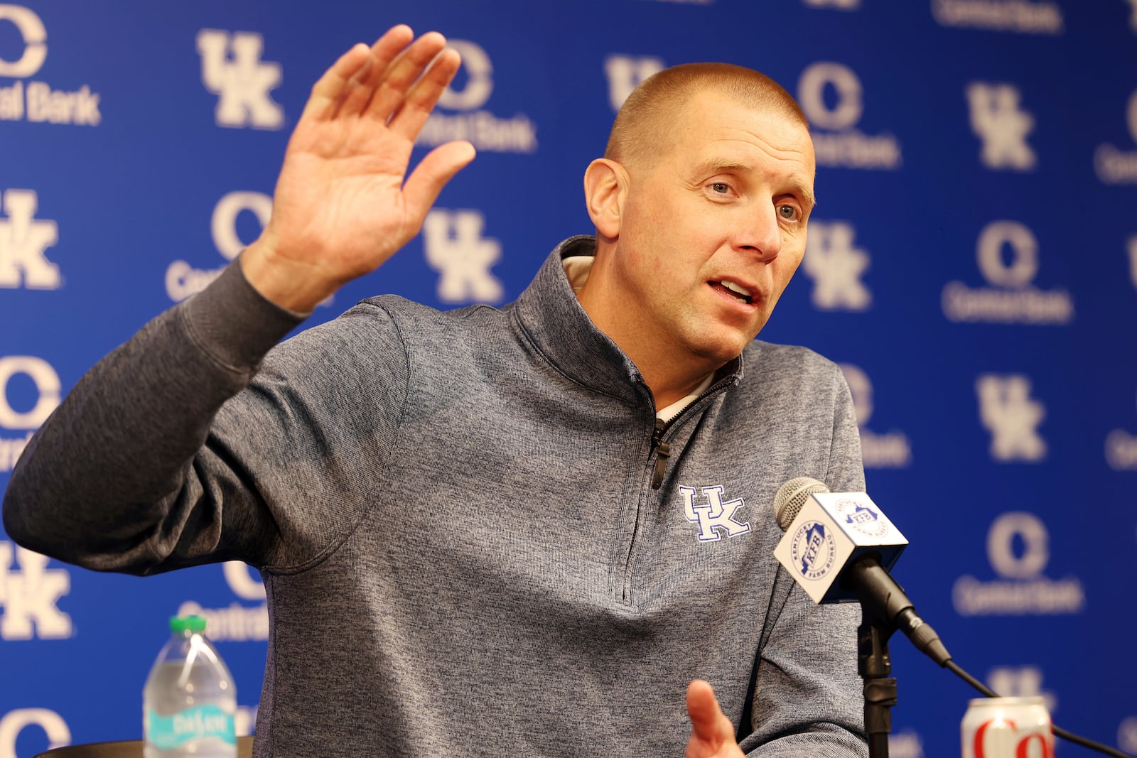 FILE - Kentucky men's NCAA college basketball head coach Mark Pope speaks at the team's media day at the Craft Center on campus in Lexington, Ky., Tuesday, Oct. 8, 2024.. (AP Photo/James Crisp, File)