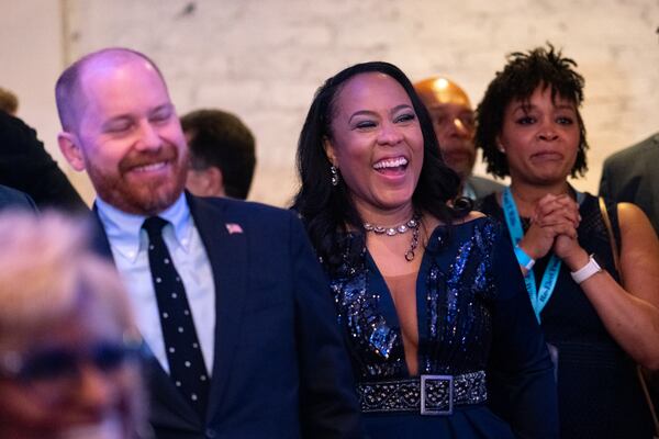 Supporters celebrate Fulton County District Attorney Fani Willis winning the Democratic primary at her official campaign party in Buckhead on Tuesday, May 21, 2024. (Ben Hendren for the Atlanta Journal-Constitution)