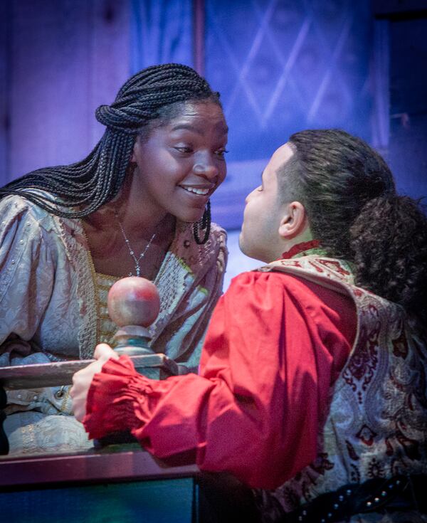 Sariel Toribio and Destiny Freeman play the star-crossed lovers of the title in "Romeo and Juliet" at Shakespeare Tavern Playhouse. (Photos by Jeff Watkins)