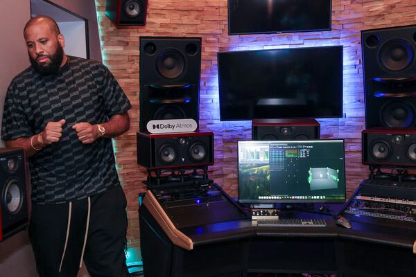 Don Cannon, one of the owners of Means Street Studios, listens to music in the Dolby Atmos room within the space on Wednesday, May 8, 2024. (Natrice Miller/ AJC)