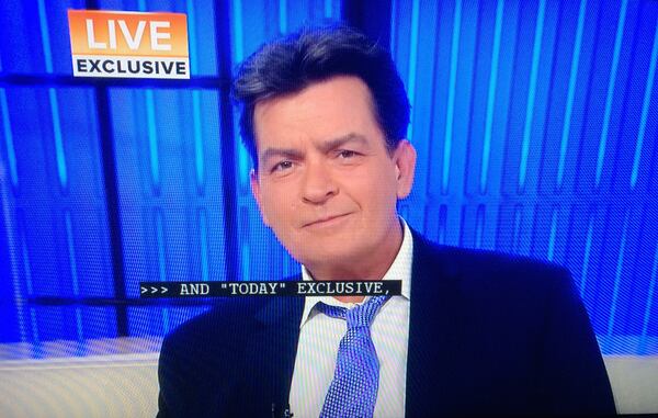 Charlie Sheen is in the Today Show studio now and makes a personal revelation soon.