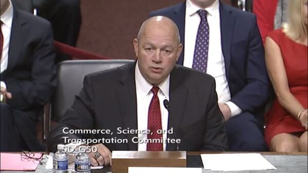 Steve Dickson at a Senate commerce committee hearing for confirmation of his nomination as FAA administrator.