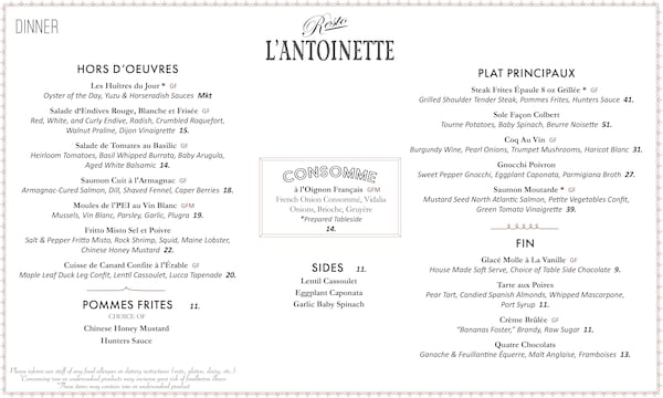 Resto L'Antoinette menu