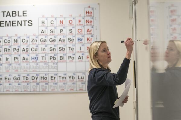 Susan Thomas, Associate Professor at the George W. Woodruff School of Mechanical Engineering at the Institute of Technology, teaches a Biotransport class at the Molecular Sciences and Engineering Building university's main campus in Atlanta, Tuesday, January 22, 2019