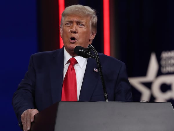 Former President Donald Trump speaks during CPAC at the Hyatt Regency in Orlando, Florida, on Sunday, Feb. 28, 2021. (Stephen M. Dowell/Orlando Sentinel/TNS)